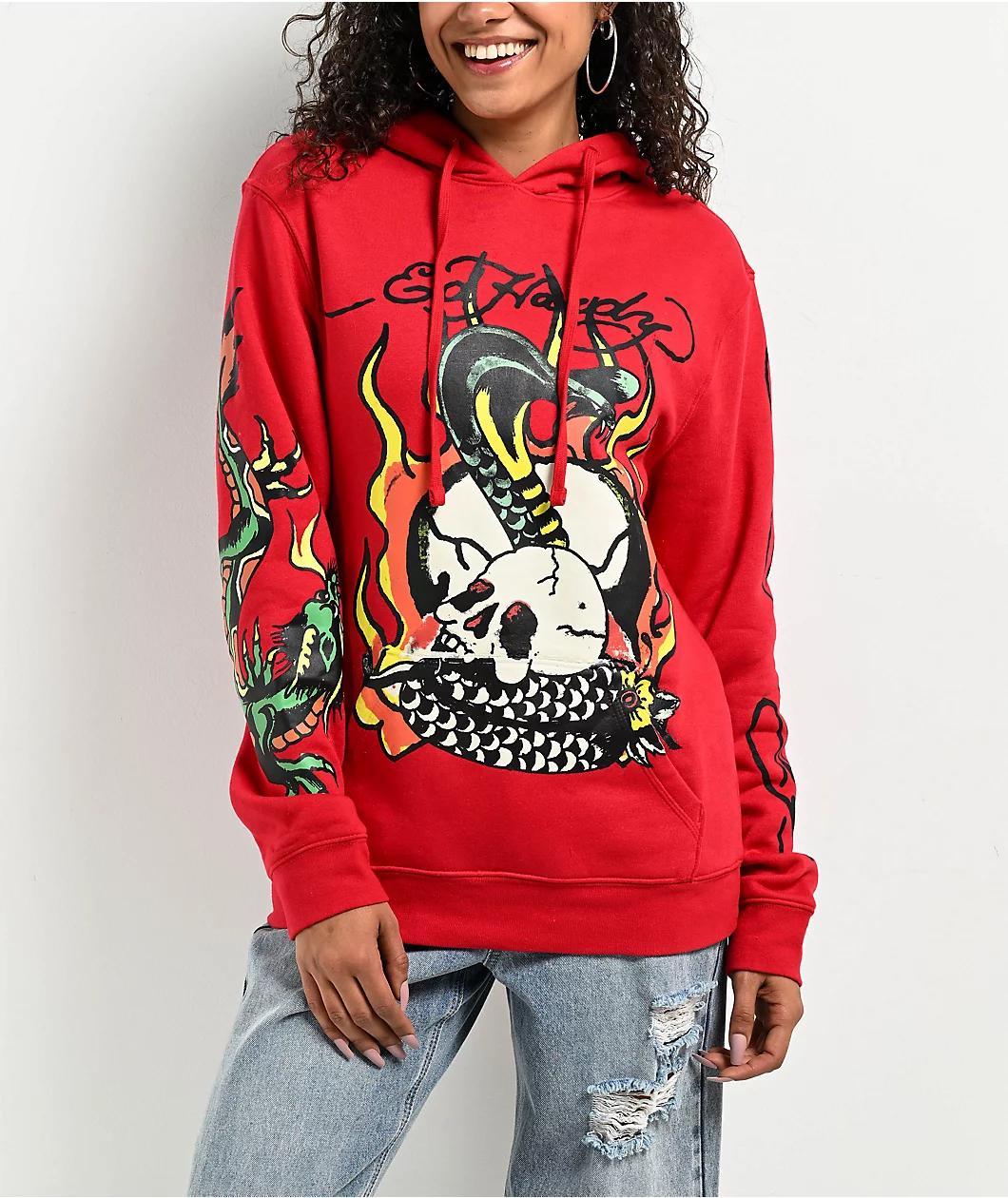 Ed Hardy Flame Cobra Red Hoodie Product Image