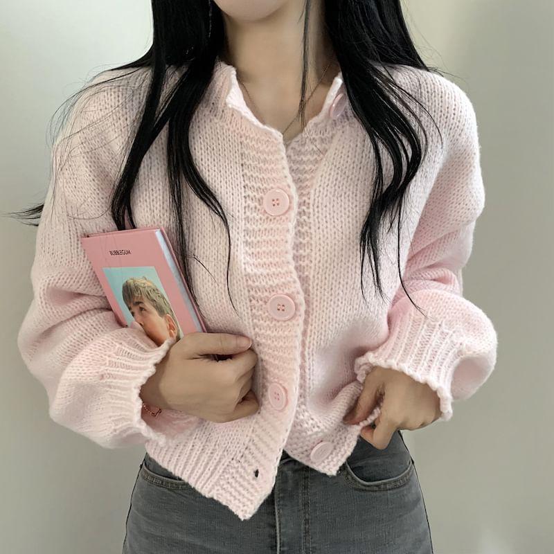 Round Neck Plain Cardigan Product Image