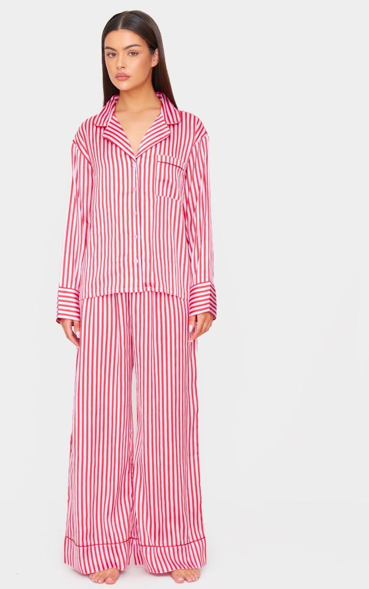 Pink Candy Stripe Satin Long Pj Set Product Image