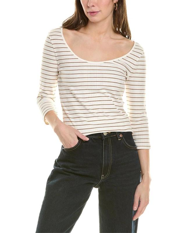 VINCE Striped Rib Square Neck Top In White Product Image