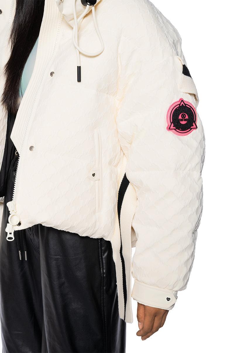 SNOWBIRD TEXTURED PUFFER COAT WITH SIDE RIBBED DETAIL Product Image