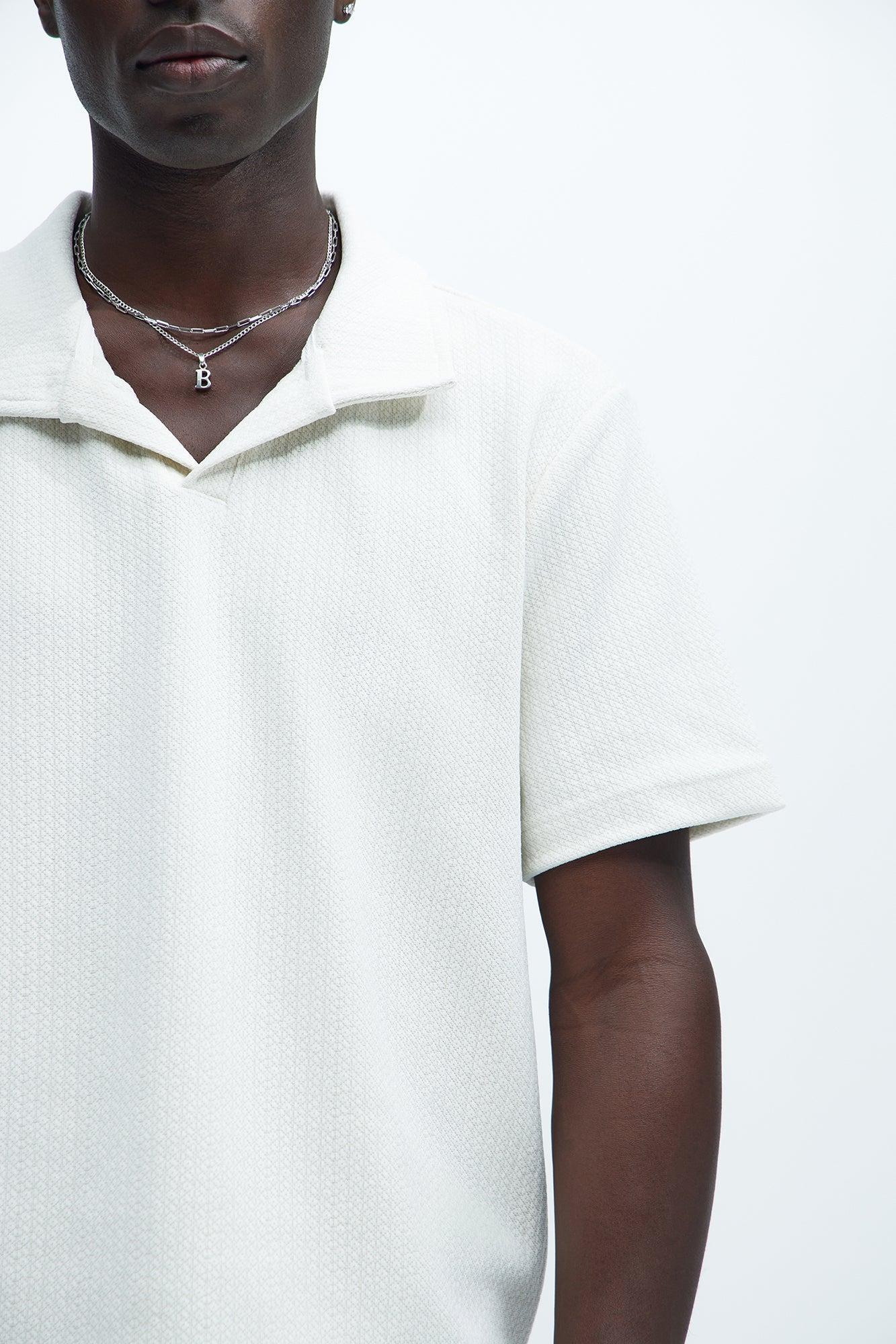 Dudley Textured Johnny Collar Shirt - Off White Product Image