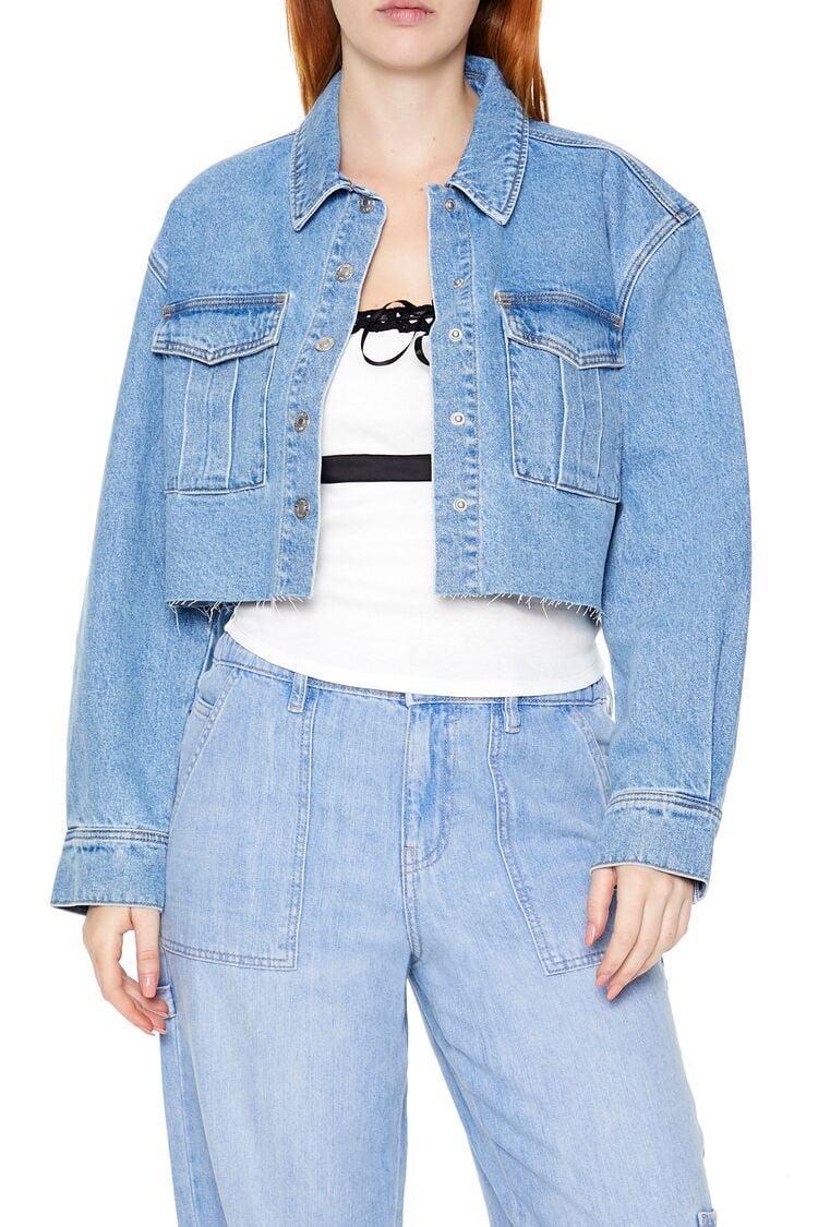 Raw-Cut Cropped Denim Jacket | Forever 21 Product Image