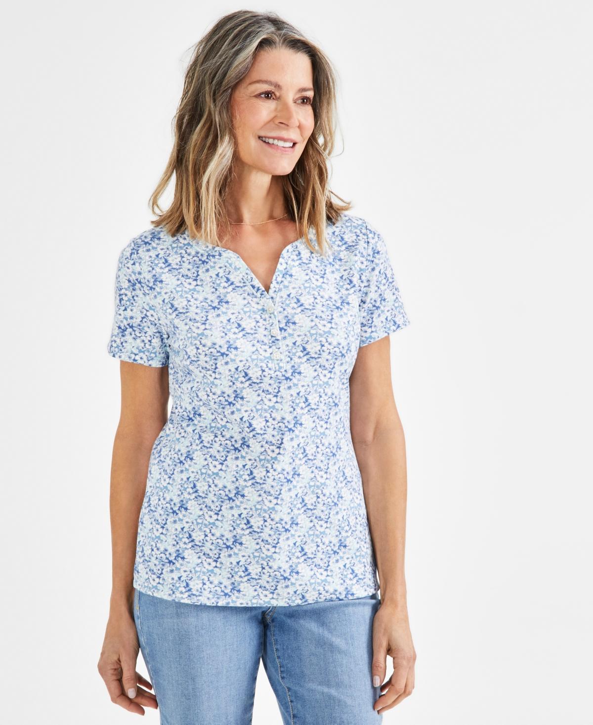 Women's Short-Sleeve Printed Henley Top, Created for Macy's Product Image