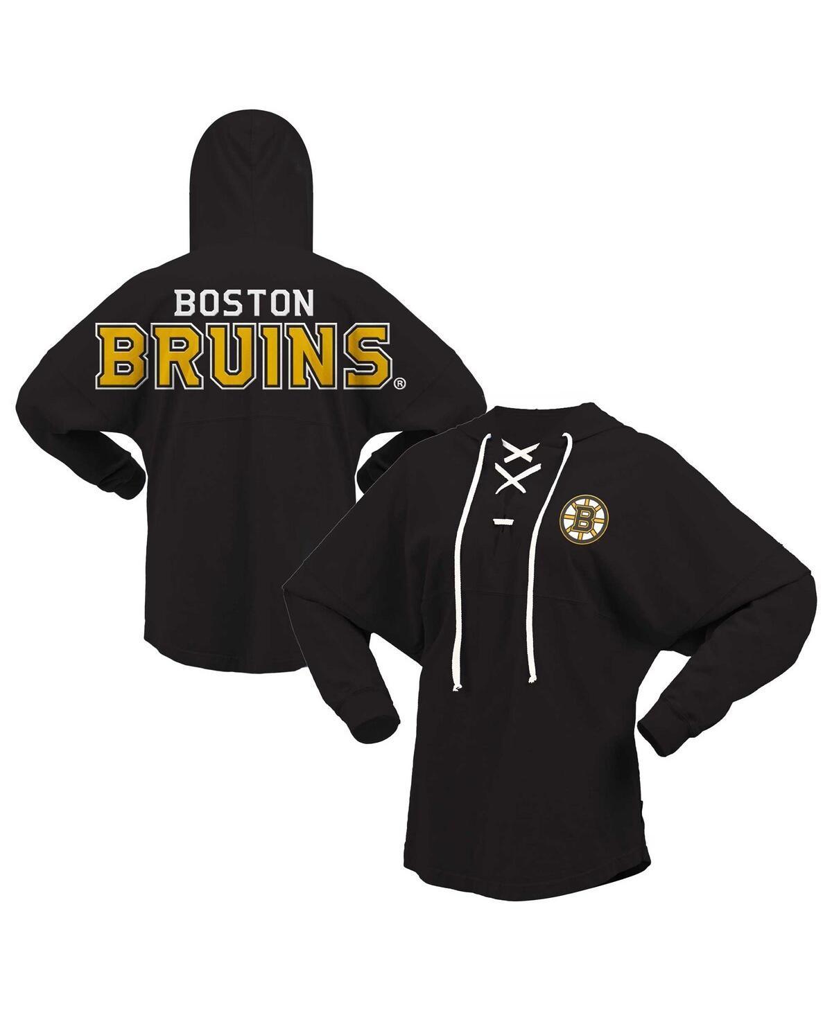 Womens Fanatics Black Boston Bruins Jersey Lace-Up V-Neck Long Sleeve Hoodie T-shirt Product Image