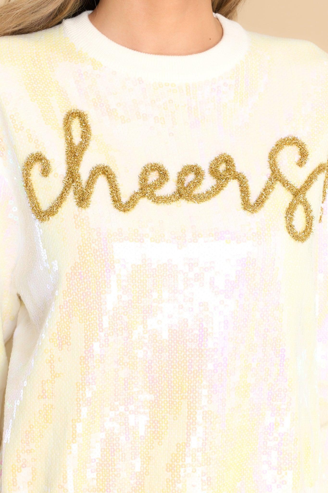 White Full Sequin Cheers Sweater Ivory Product Image