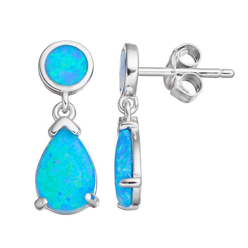 Sterling Silver Lab-Created Blue Opal Teardrop Earrings, Womens Product Image