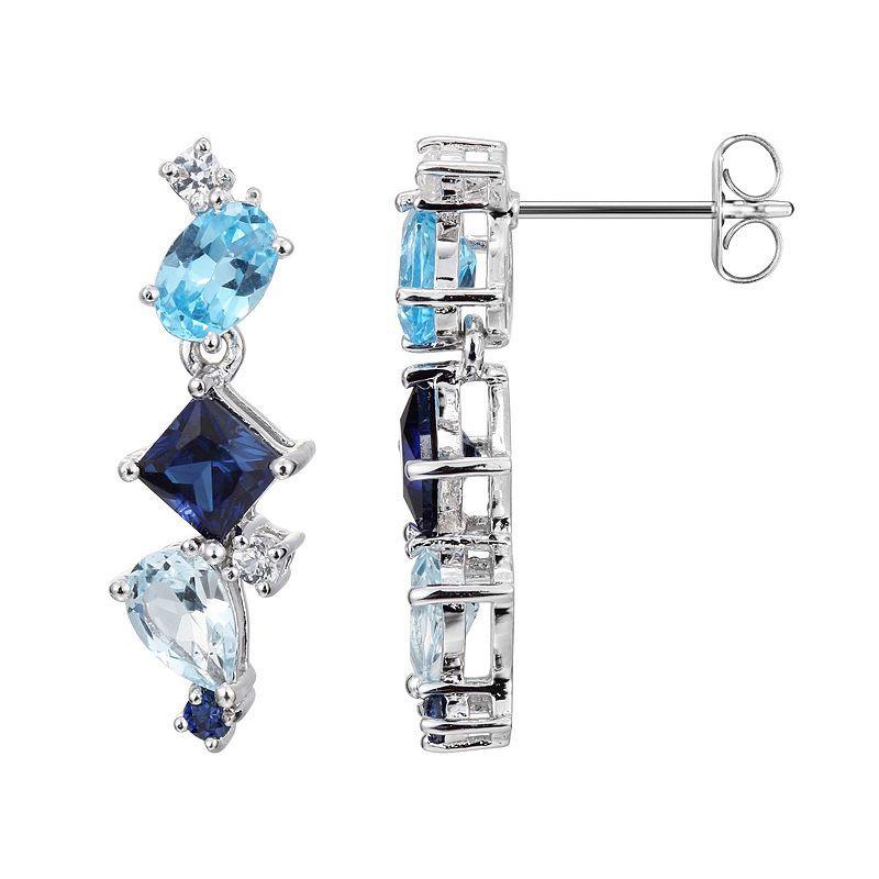 Sterling Silver Lab-Created Sapphire and Blue Topaz Linear Drop Earrings, Womens Product Image