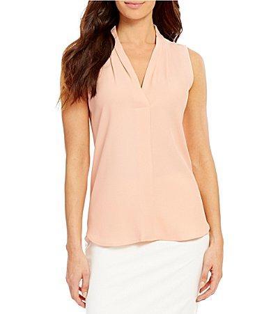 Calvin Klein Women's Sleeveless Blouse with Inverted Pleat (Standard and Plus) (Soft ) Women's Clothing Product Image