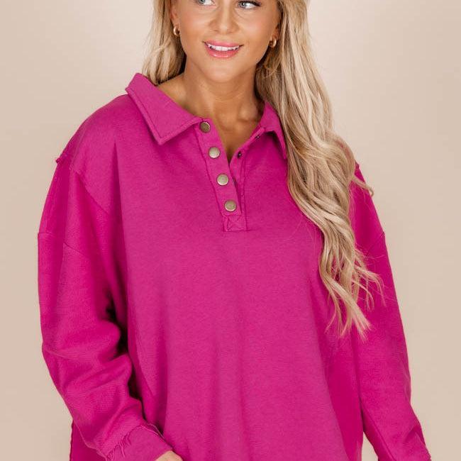 All You Can See Magenta Raw Hem Pullover FINAL SALE Product Image