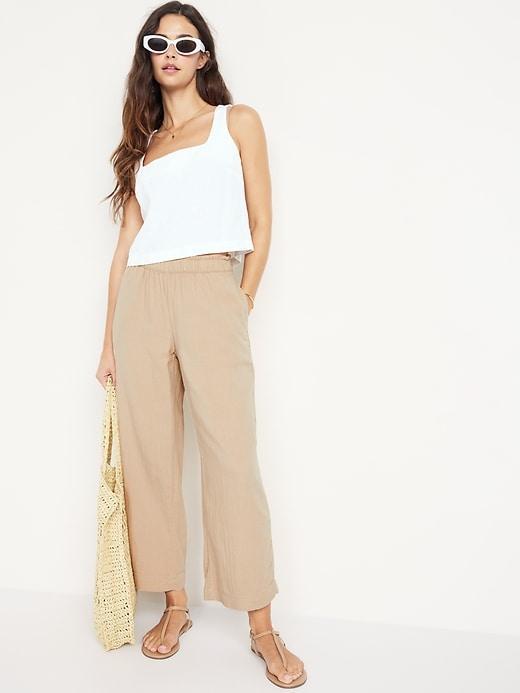 High-Waisted Crinkle Gauze Ankle Pants Product Image