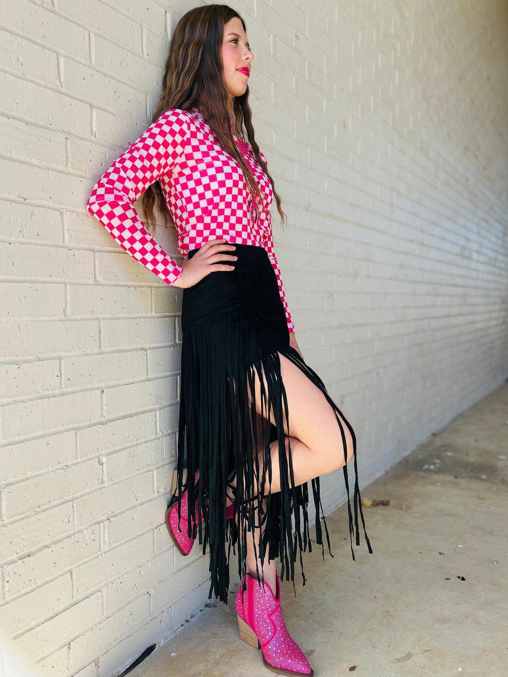 Rodeo Queen Suede Fringe Skirt Product Image