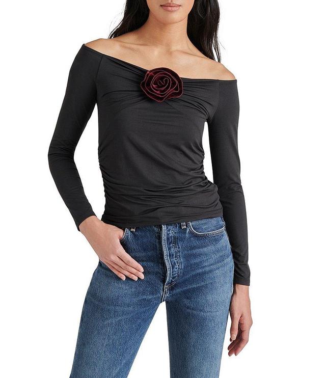 Steve Madden Rosetta Knit Off-The-Shoulder Long Sleeve Rosette Top Product Image