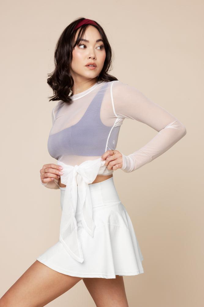 Bow Back Mesh Reversible Long Sleeve Top - Sapphire Product Image