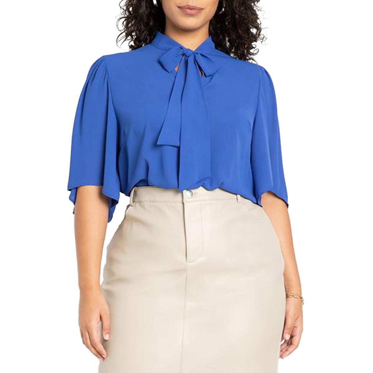 Eloquii Womens Bow Blouse With Flutter Sleeve Product Image