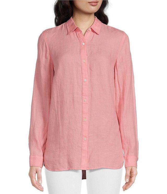 J.McLaughlin Britt Linen Point Collar Long Sleeve Button Front Blouse Product Image