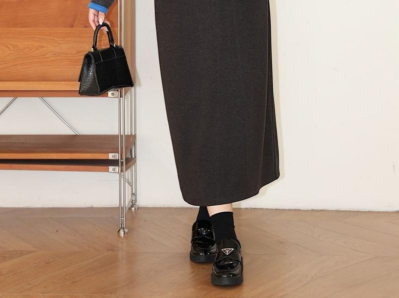 Plus Size High Rise Plain Midi A-Line Skirt Product Image