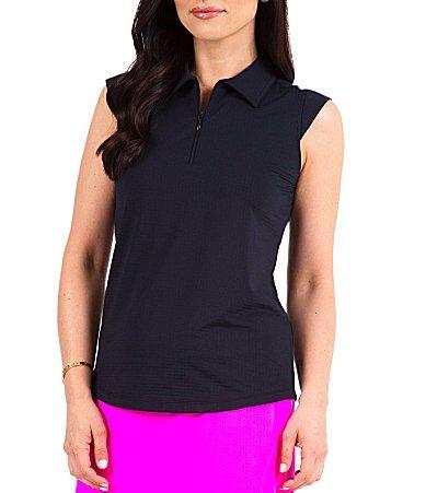 IBKUL Essential Solid Sleeveless Point Collar Polo Top Product Image