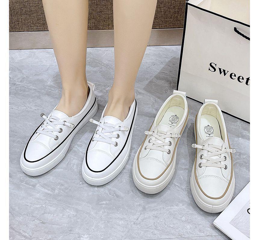 Platform Contrast Trim Faux Leather Lace-Up Slip-Ons Product Image