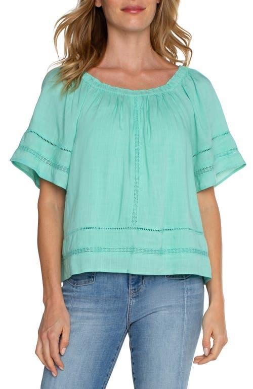 Liverpool Los Angeles Cropped Bell Sleeve Woven Top with Lace Trim (Mint) Women's Clothing Product Image