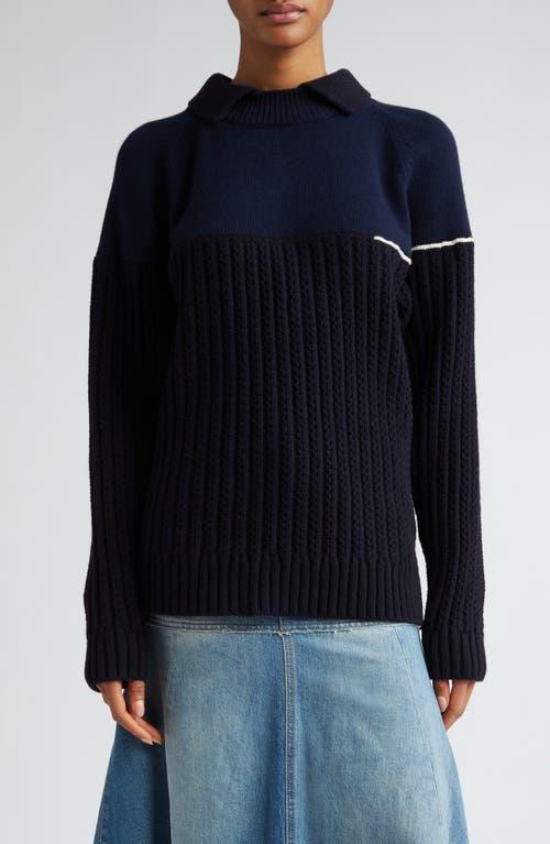 Collared Cable-Knit Wool Sweater Product Image