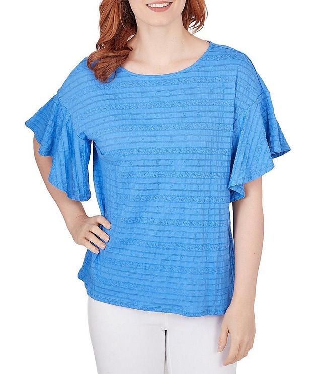 Ruby Rd. Crew Neck Short Flounce Sleeve Decorative Smocked Knit Top Product Image