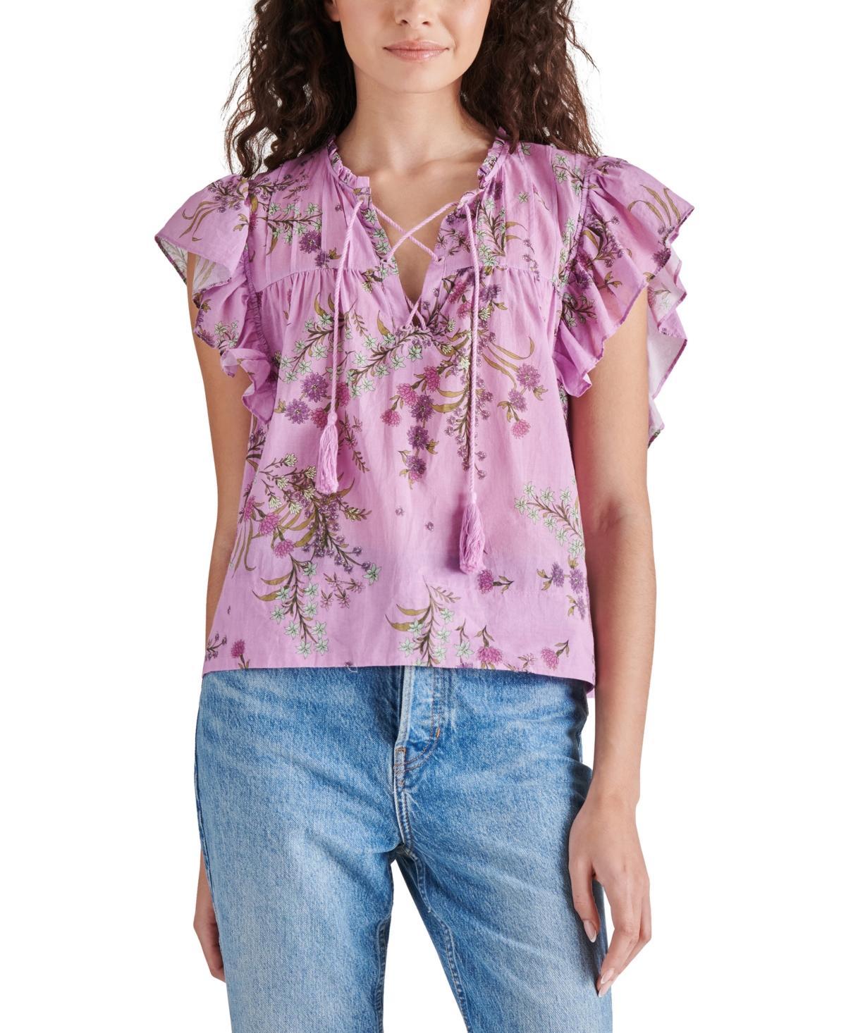 Steve Madden Womens Bellamy Cotton Voile Flutter-Sleeve Top Product Image