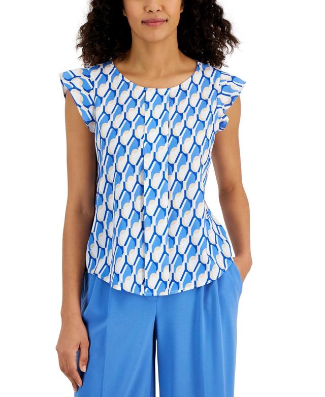 Women's Printed Flutter Sleeve Pleat-Front Top Product Image