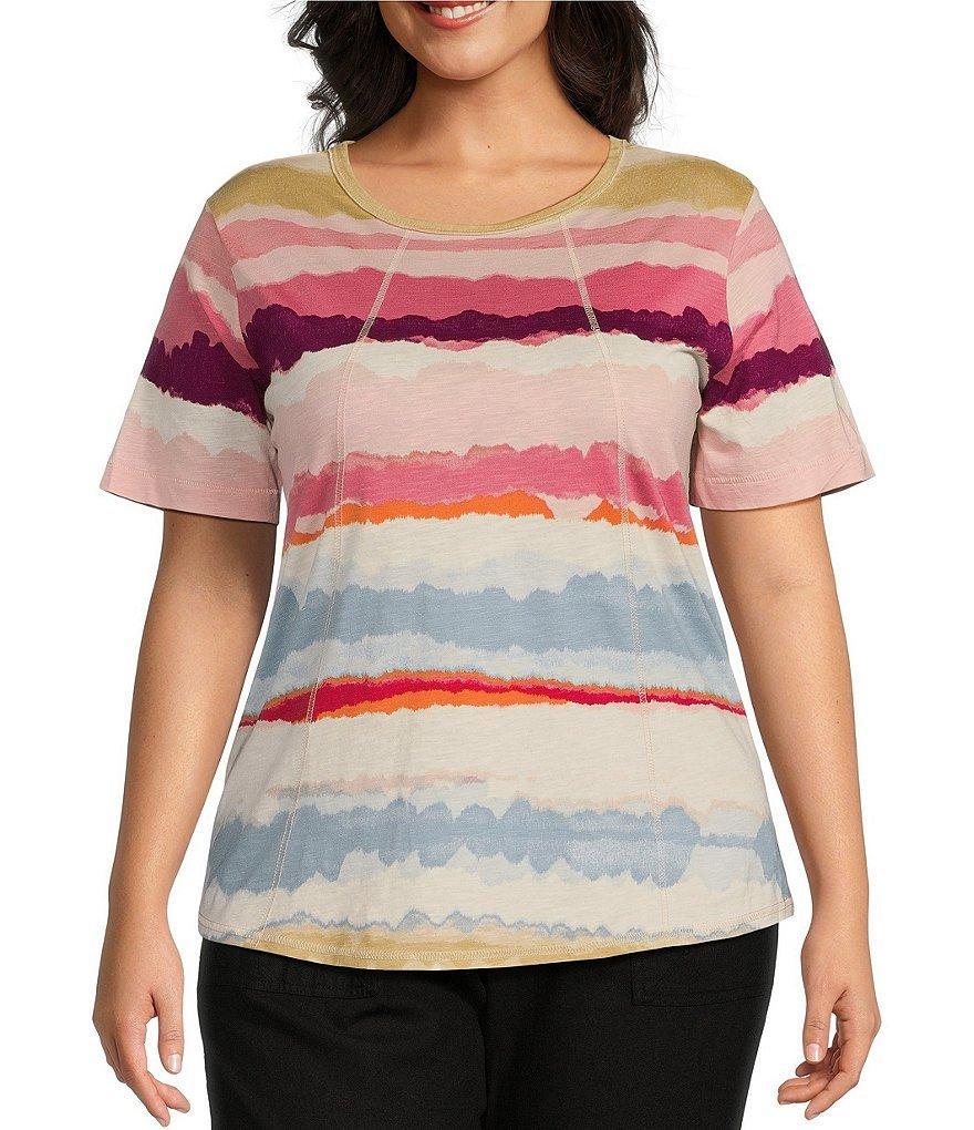 Westbound Plus Size Knit Stripe Short Sleeve Crew Neck Top Product Image