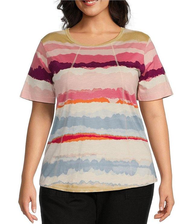 Westbound Plus Size Knit Stripe Short Sleeve Crew Neck Top Product Image