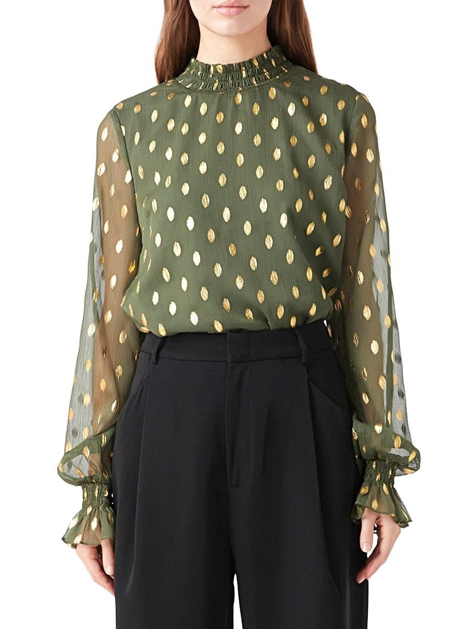 Womens Polka Dot Chiffon Blouse Product Image