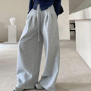 Drawstring Waist Plain Wide Leg Sweatpants Product Image