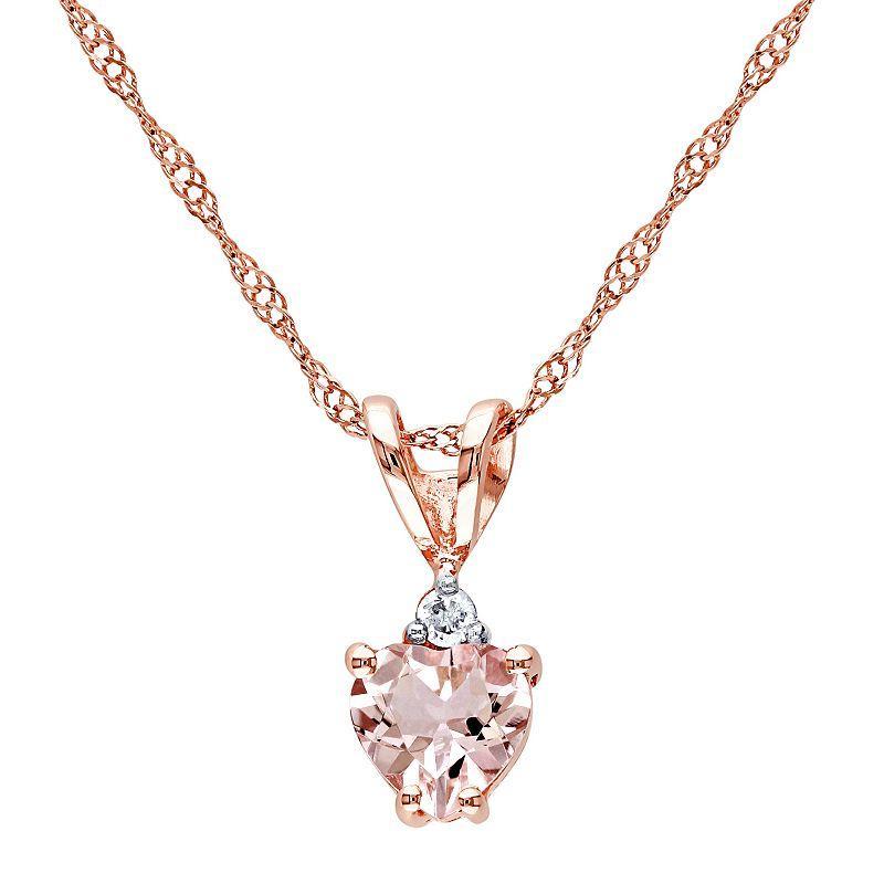 Stella Grace 10k Rose Gold Morganite & Diamond Accent Heart Pendant, Womens Pink Product Image