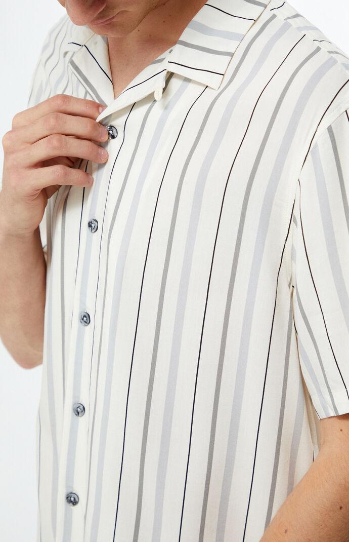 Men's Striped Camp Shirt in White/Grey - Product Image