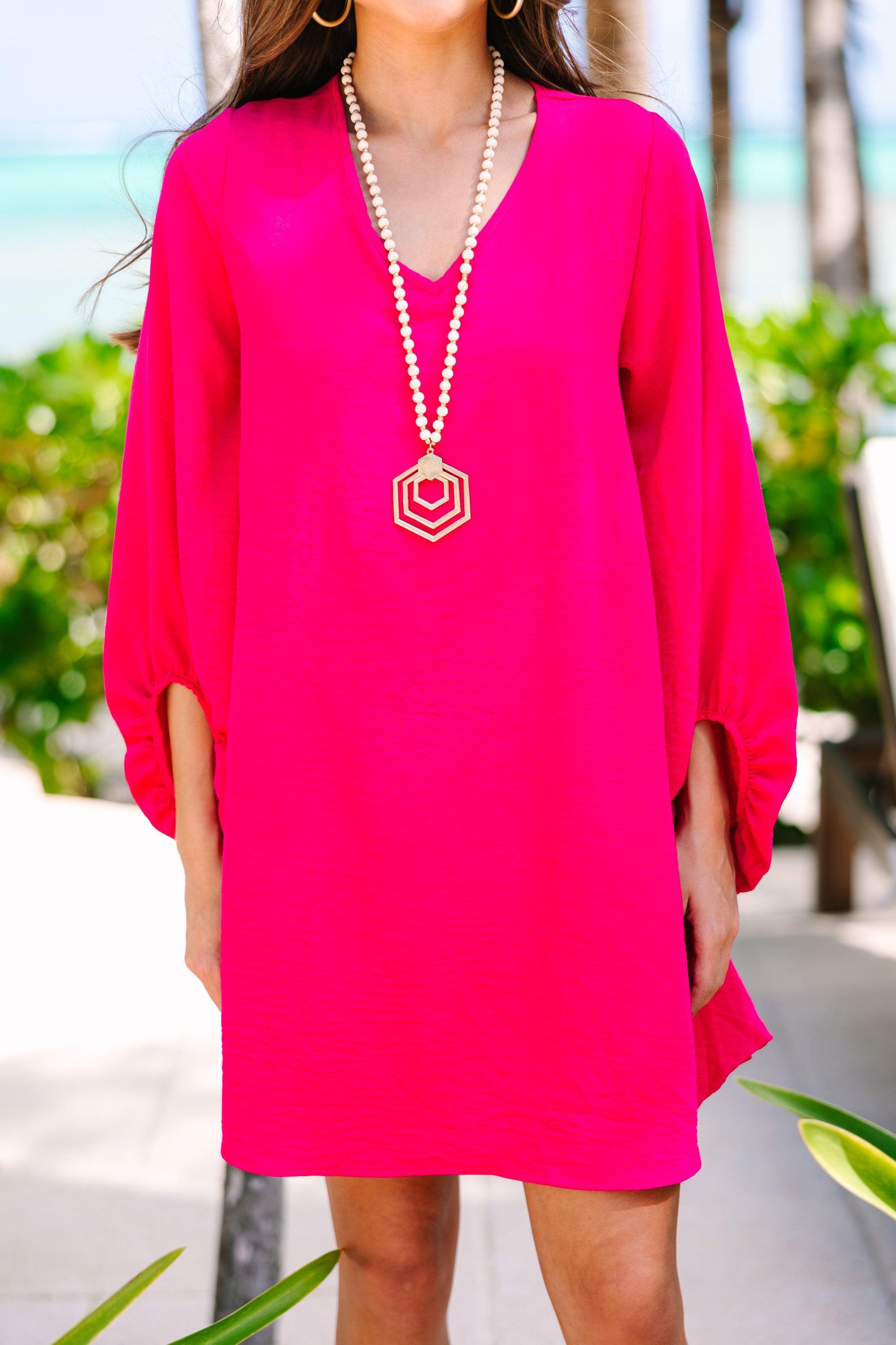 Loud And Clear Fuchsia Pink Bubble Sleeve Dress Female Product Image