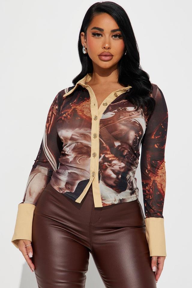 In The Mix Mesh Shirt - Brown Combo Product Image