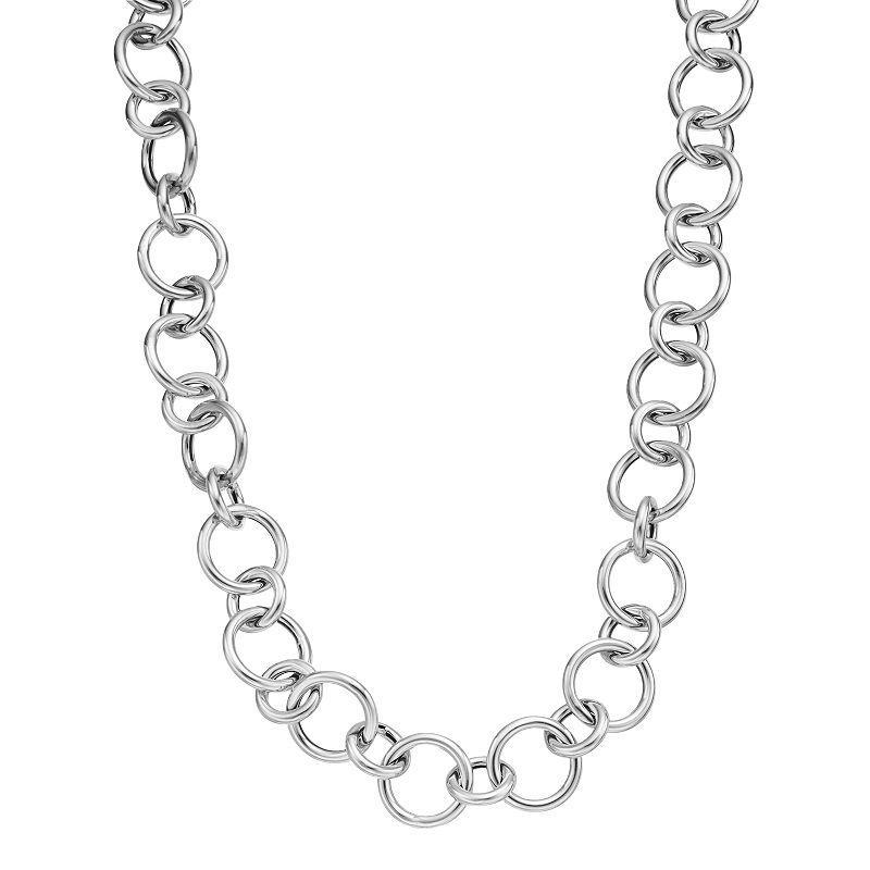 Sterling Silver Round Link Necklace, Womens White Product Image