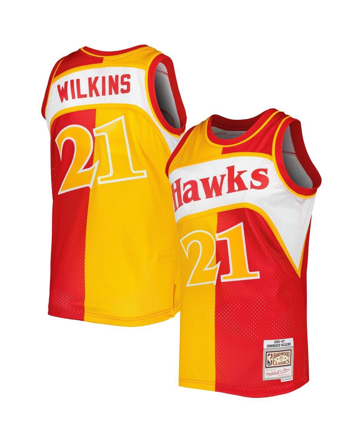 Mens Mitchell & Ness Dominique Wilkins Yellow, Red Atlanta Hawks Hardwood Classics 1986-87 Split Swingman Jersey - Yellow, Red Product Image