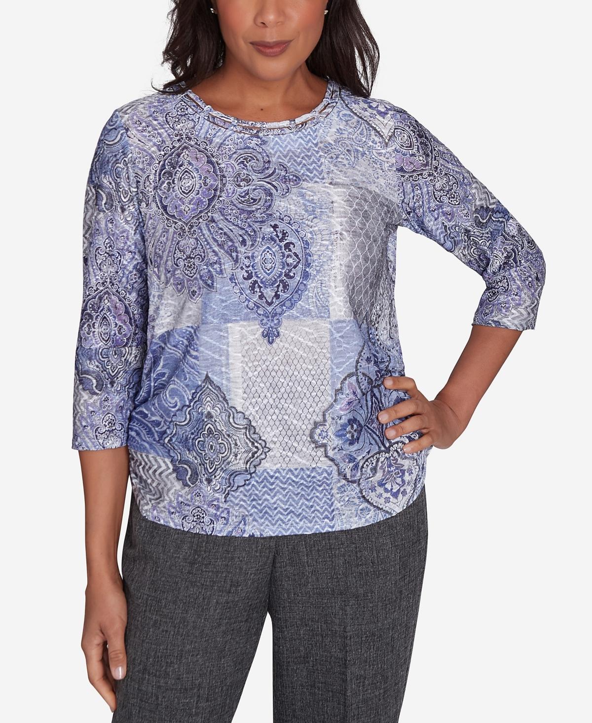 Petite Alfred Dunner Medallion Patchwork Beaded Top, Womens Product Image