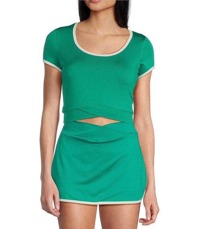 Honey & Sparkle Coordinating Short Sleeve Cropped Criss Cross Front Trim Athletic Top Product Image