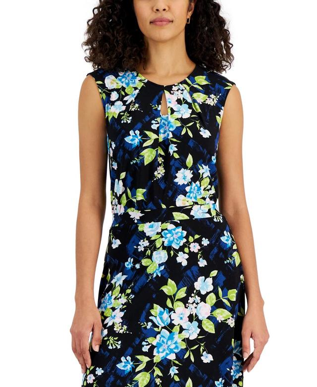 Kasper Womens Floral-Print Keyhole Sleeveless Cami - Black Product Image