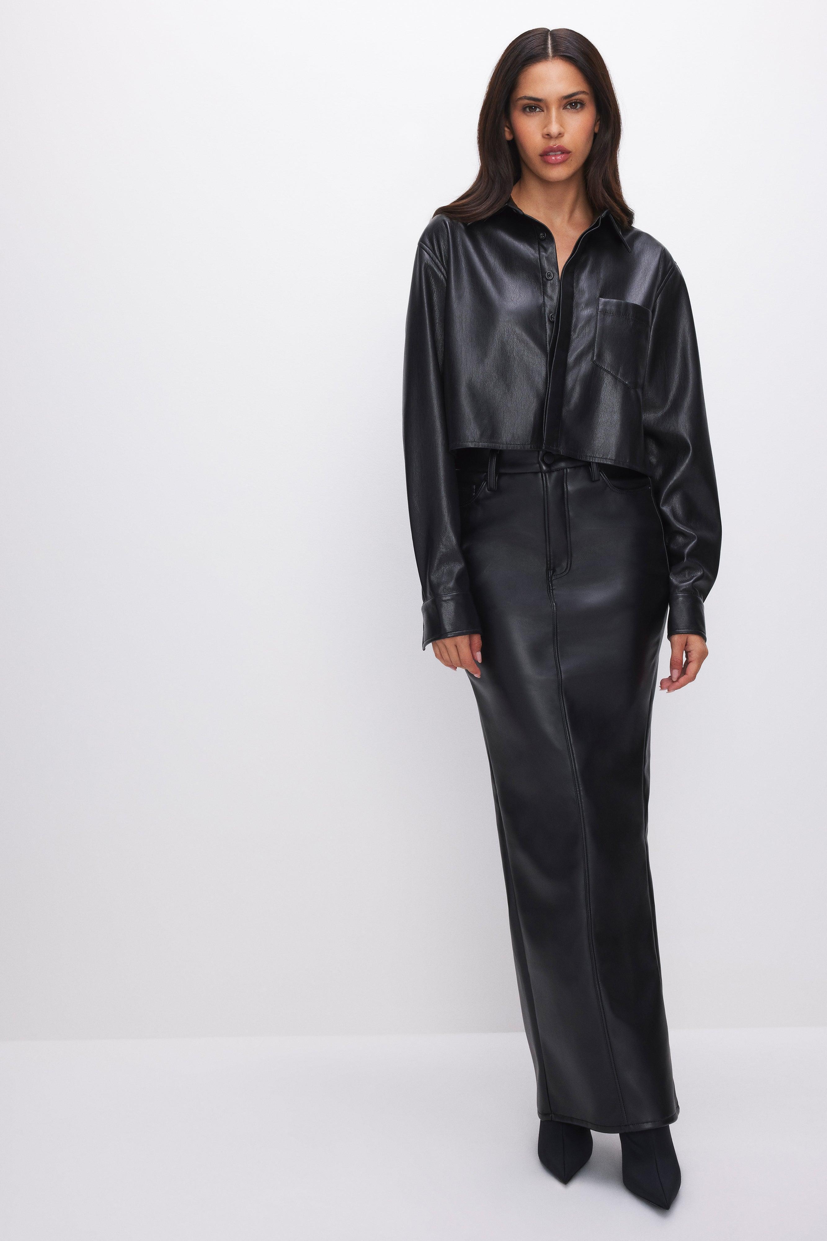 FAUX LEATHER CROPPED SHIRT | BLACK001 Product Image