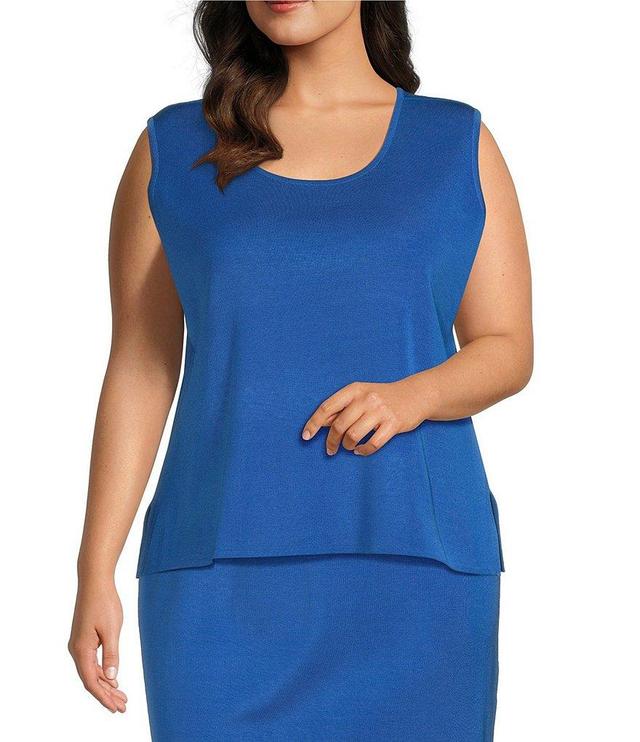 Ming Wang Plus Size Scoop Neck Sleeveless Side Slit Knit Tank Top Product Image