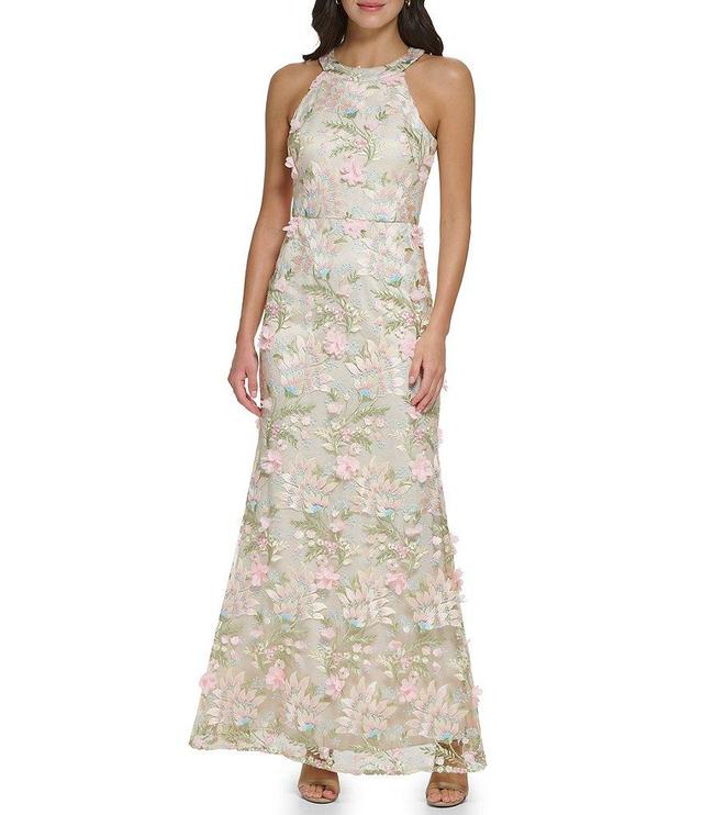 Eliza J 3D Floral Embroidery Halter Neck Sleeveless Sheath Gown Product Image