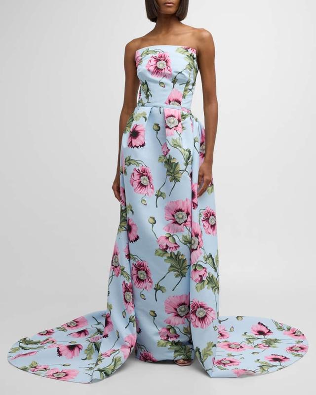 Poppies Print Faille Gown with Draped Train Product Image