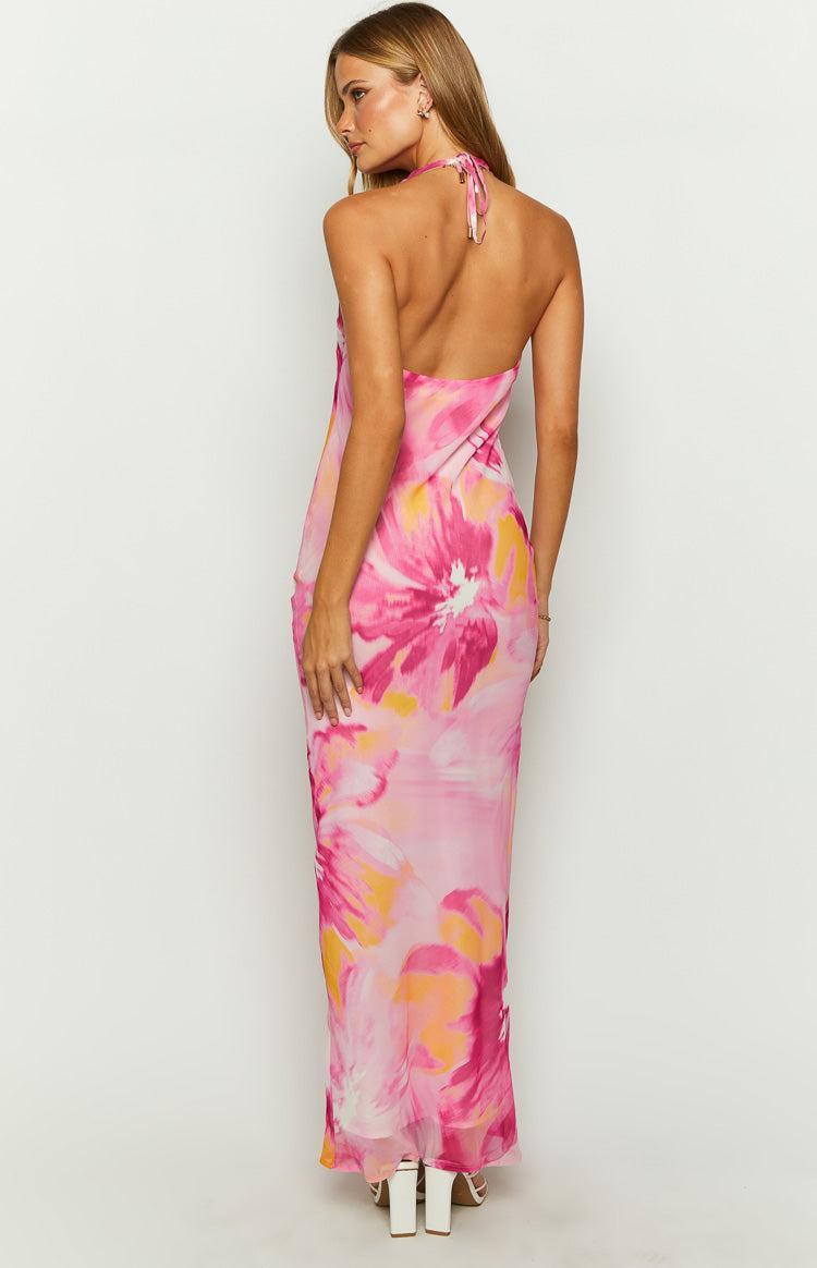 Orleans Pink Hibiscus Print Maxi Dress Product Image