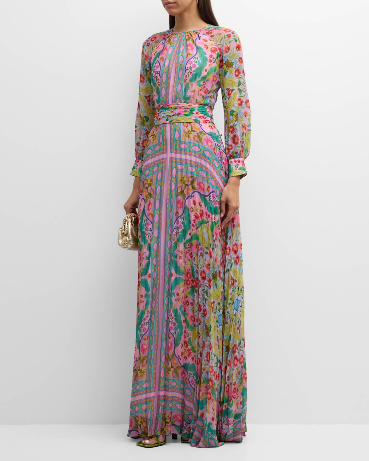 Womens Patchwork Pleated Chiffon Maxi Dress Product Image