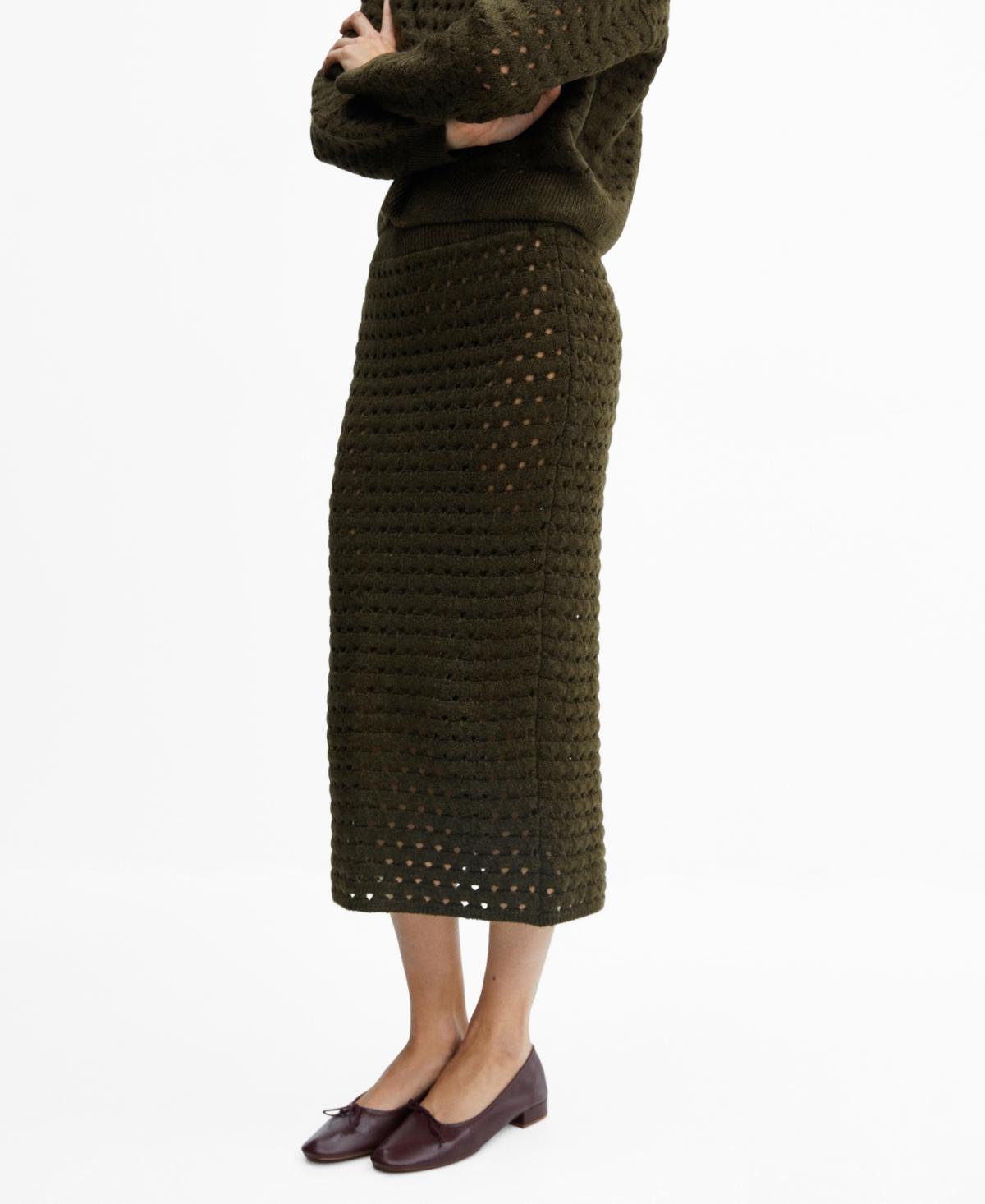 MANGO - Knitted skirt with openwork details khakiWomen Product Image