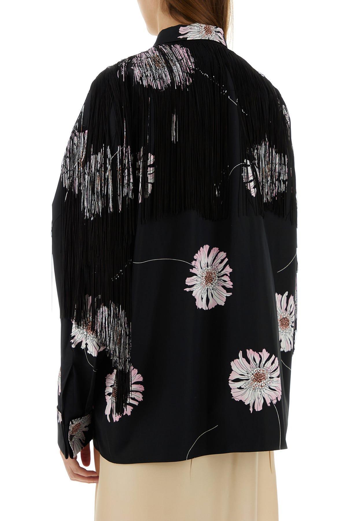 Poplin Shirt With Floral Print And Fringe Detailing In Multicolor Product Image