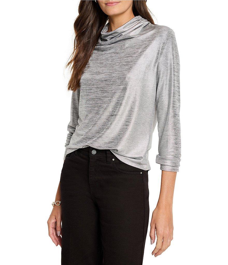 NIC + ZOE Shine Foil Knit Drape Neck Long Sleeve Top Product Image